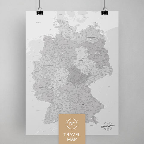 Deutschland-Karte als Poster in Multicolor Gray zum Pinnen und Markieren von Reisezielen kaufen