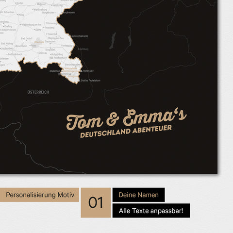 Deutschland-Karte als Poster in Schwarz-Weiss mit Personalisierung und Eindruck mit deinem Namen