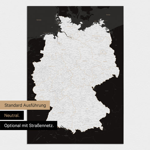Neutrale und schlichte Standard-Ausführung einer Deutschland-Karte als Poster in Schwarz-Weiss