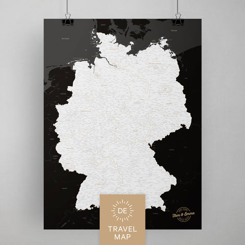 Deutschland-Karte als Poster in Schwarz-Weiss zum Pinnen und Markieren von Reisezielen kaufen