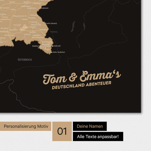 Deutschland-Karte als Poster in Sonar Black mit Personalisierung und Eindruck mit deinem Namen