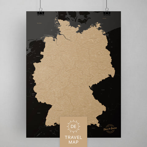 Deutschland-Karte als Poster in Sonar Black zum Pinnen und Markieren von Reisezielen kaufen