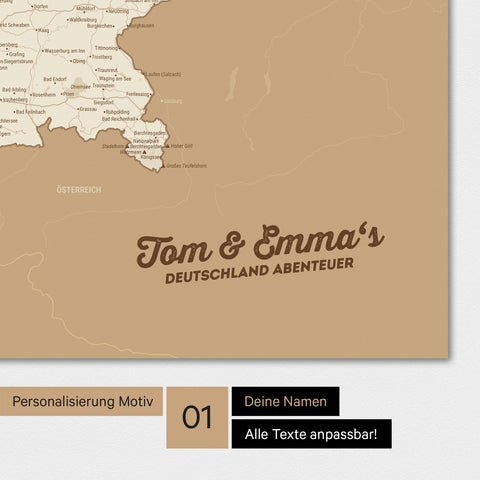 Deutschland-Karte als Poster in Treasure Gold mit Personalisierung und Eindruck mit deinem Namen