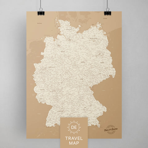 Deutschland-Karte als Poster in Treasure Gold zum Pinnen und Markieren von Reisezielen kaufen