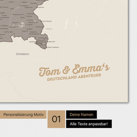 Deutschland-Karte als Poster in Warmgray mit Personalisierung und Eindruck mit deinem Namen
