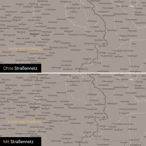 Deutschland-Karte Poster in Warmgray wahlweise mit oder ohne Straßennetz