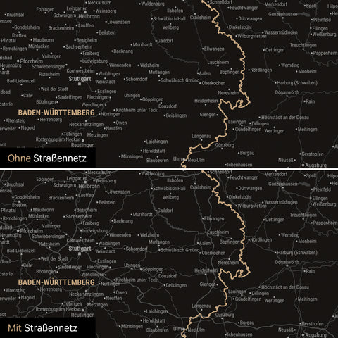 Deutschland-Karte Poster in Light Black wahlweise mit oder ohne Straßennetz