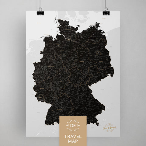 Deutschland-Karte als Poster in Light Black zum Pinnen und Markieren von Reisezielen kaufen