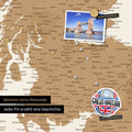 Detail einer magnetischen England & Irland-Karte als Magnettafel zeigt Großbritannien mit einem angepinnten Foto sowie Reise- und Urlaubsmagnete