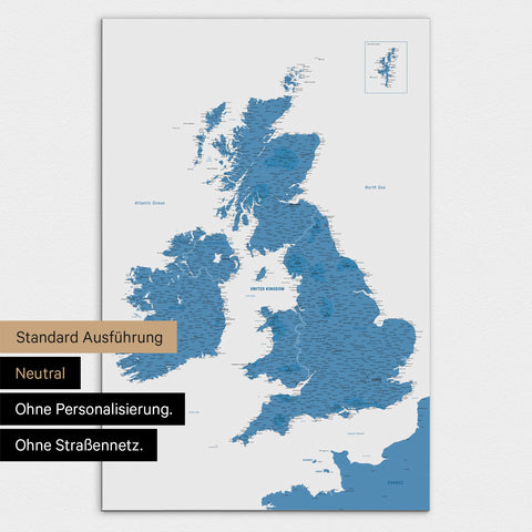 Neutrale Ausführung einer England-Karte in Farbe Blau ohne Personalisierung
