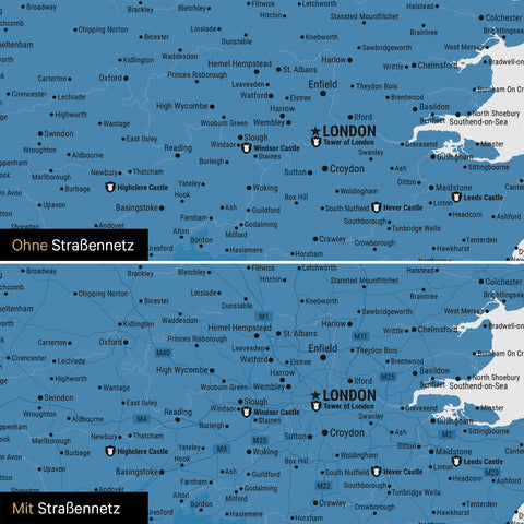 England (Great Britain) & Ireland map TRAVEL® Push Pin Map – Ocean Blue