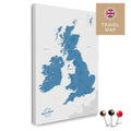 England & Great Britain Map with Ireland in Blue as a Push Pin Canvas for Pinning and Marking Travel Destinations