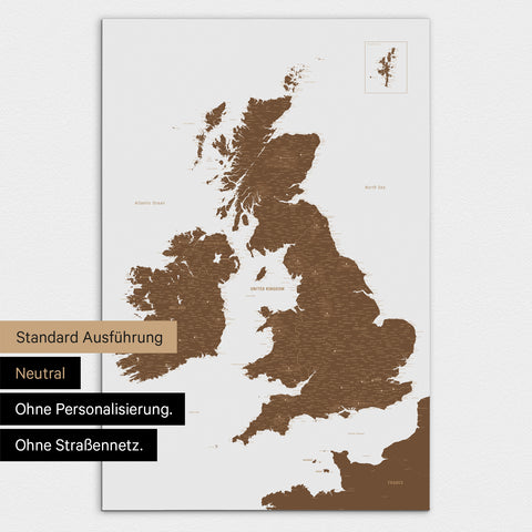 Neutrale Ausführung einer England-Karte in Farbe Braun ohne Personalisierung