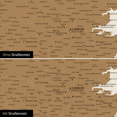 England (Great Britain) & Ireland map TRAVEL® Push Pin Map – Bronze