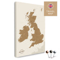 England & Great Britain Map with Ireland in Bronze as a Push Pin Map Canvas for Pinning and Marking Travel Destinations