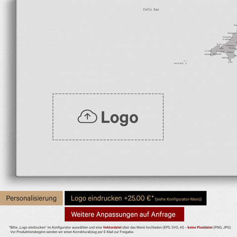 England (Großbritannien) & Irland Karte TRAVEL® Pinn-Leinwand – Coolgray