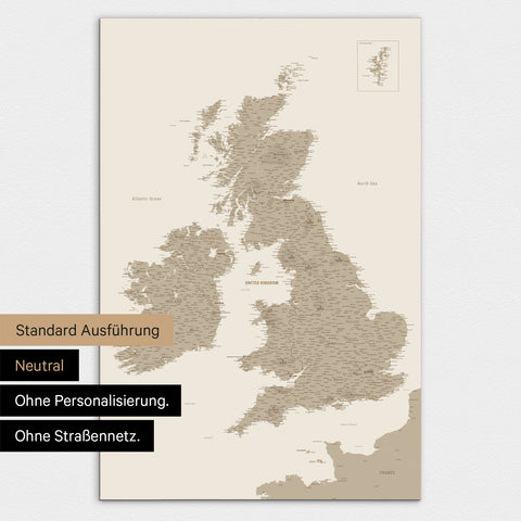 Neutrale Ausführung einer England-Karte in Farbe Desert Sand (Beige) ohne Personalisierung