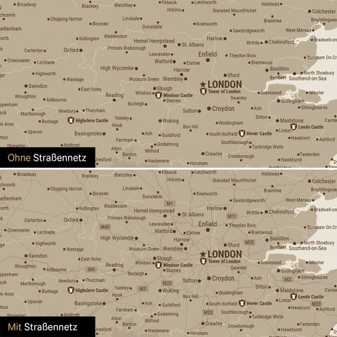 England (Great Britain) & Ireland map TRAVEL® Push Pin Map – Desert Sand
