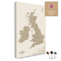 England & Great Britain Map with Ireland in Desert Sand as a Push Pin Map Canvas for Pinning and Marking Travel Destinations