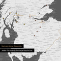 Detail of an England & Great Britain map as a dark gray pinboard canvas with a map section of Scotland