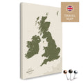 England & Great Britain Map with Ireland in Olive Green as a Push Pin Map Canvas for pinning and marking travel destinations