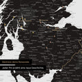 Detail of an England & Great Britain map as a Light Black-colored pinboard canvas with a map section of Scotland