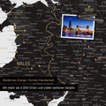 Excerpt of a map of Wales and England in Light Black with pins for marking visited destinations