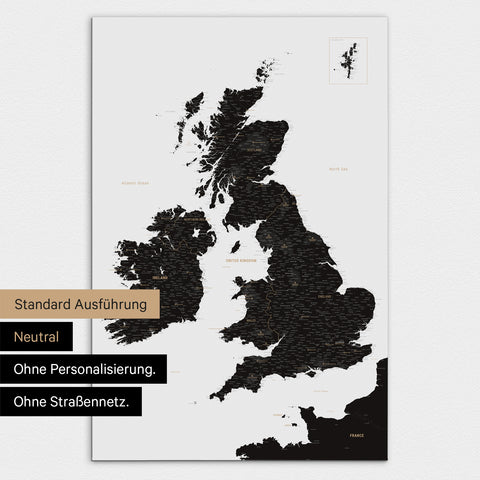 Neutrale Ausführung einer England-Karte in Farbe Light Black ohne Personalisierung