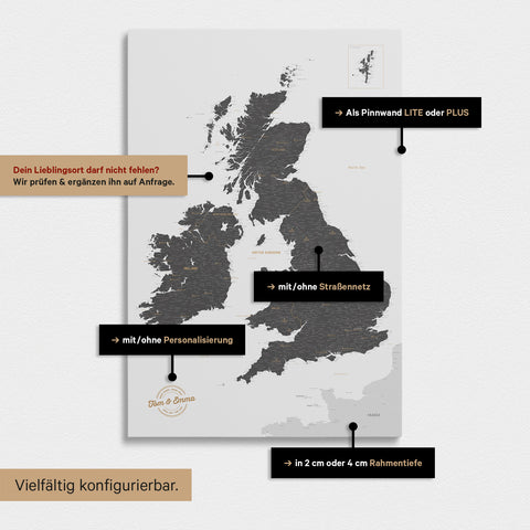 Versatile configuration options for an England & Great Britain map in Light Gray