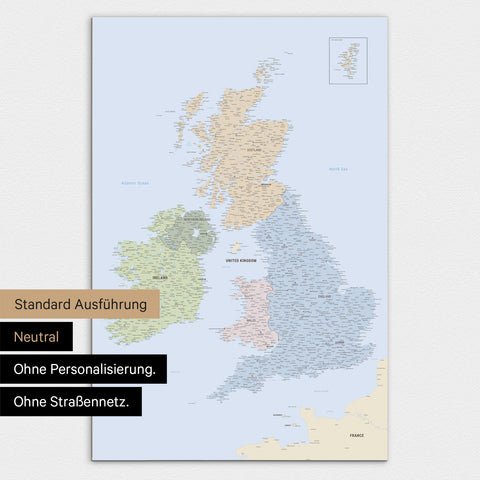 Neutrale Ausführung einer England-Karte in Farbe Multicolor Atlas ohne Personalisierung