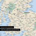 Detail of an England & Great Britain map as a multicolor classic pinboard canvas with a map section of Scotland