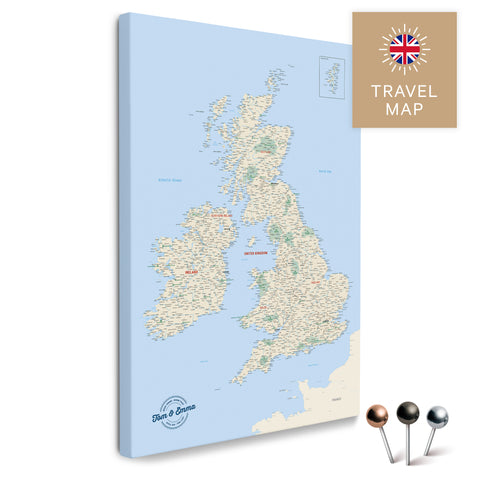 England & Great Britain Map with Ireland in Color Multicolor Classic as a Push Pin Map Canvas for Pinning and Marking Travel Destinations