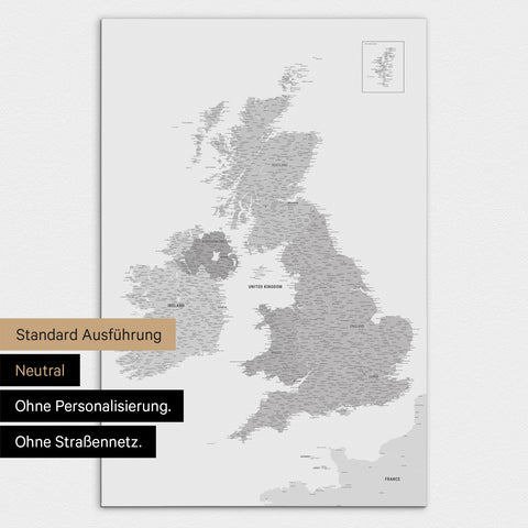 Neutrale Ausführung einer England-Karte in Farbe Multicolor Grau ohne Personalisierung