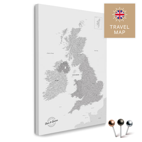 England & Great Britain Map with Ireland in Color Multicolor Gray as a Push Pin Map Canvas for Pinning and Marking Travel Destinations