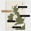 Vielfältige Konfigurationsmöglichkeiten einer England-Karte in Olive Green