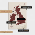 Versatile configuration options for an England & Great Britain map in Bordeaux red