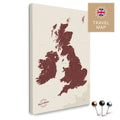 England & Great Britain map with Ireland in Bordeaux red as a Push Pin Map canvas for pinning and marking travel destinations