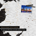 Excerpt of a map of Wales and England in black and white with pins marking visited travel destinations