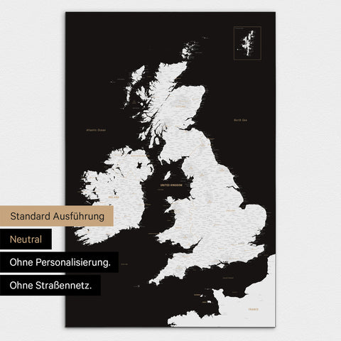Neutrale Ausführung einer England-Karte in Farbe Schwarz-Weiß ohne Personalisierung