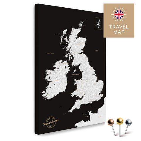 Englandkarte mit Irland in Farbe Schwarz-Weiß als Pinnwand Leinwand zum Pinnen und Markieren von Reisezielen