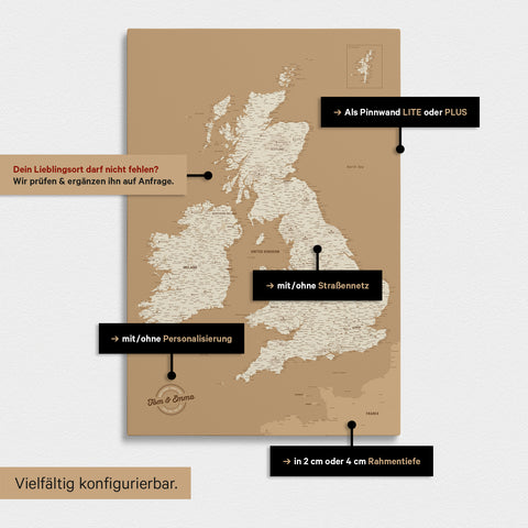 Many configuration options for an England & Great Britain map in Treasure Gold