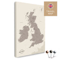 England & Great Britain map with Ireland in Warmgray as a Push Pin Map canvas for pinning and marking travel destinations