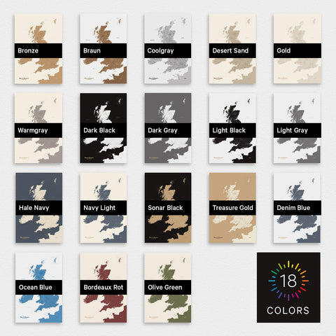 Poster einer England-Landkarte in 18 verschiedenen Farben kaufen