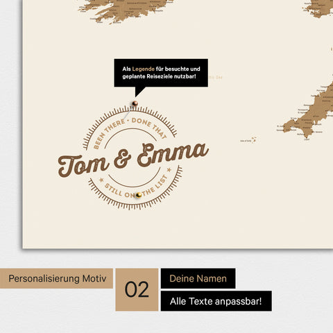 England-Karte TRAVEL® Premium Poster – in 21 Farben