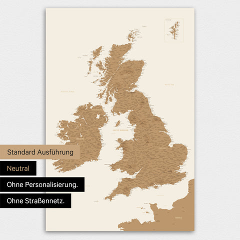 Neutrale Ausführung einer England-Karte als Design-Poster ohne Personalisierung