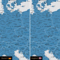 Europa Landkarte Design in Blau optional in deutscher oder englischer Sprache