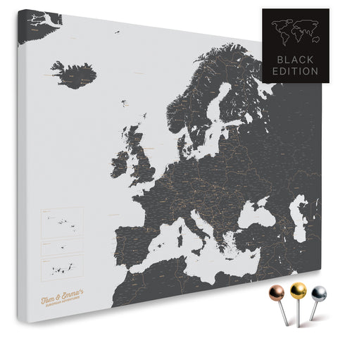 Europakarte in Grau als Leinwand zum Pinnen von Reisen und Orten