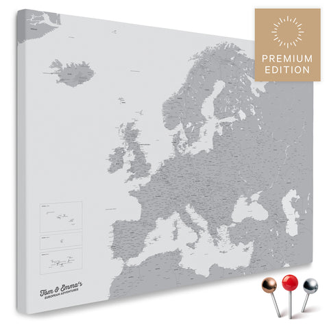 Europakarte in Hellgrau als Leinwand zum Pinnen von Reisen und Orten