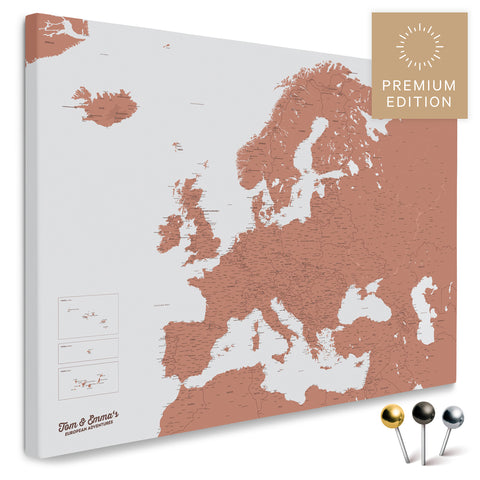 Europakarte in Kupfer als Leinwand zum Pinnen von Reisen und Orten