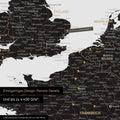 Europa Landkarte in Light Black (Weiß-Schwarz) als Leinwand zum Pinnen zeigt einen Ausschnitt von England, Frankreich und Belgien mit vielen Details wie Nationalparks, Flüssen und zahlreichen kleinen Orten und Städten, die teilweise mit Pins markiert sind